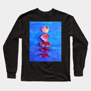 Autumn Leaves on Blue Vintage Table Long Sleeve T-Shirt